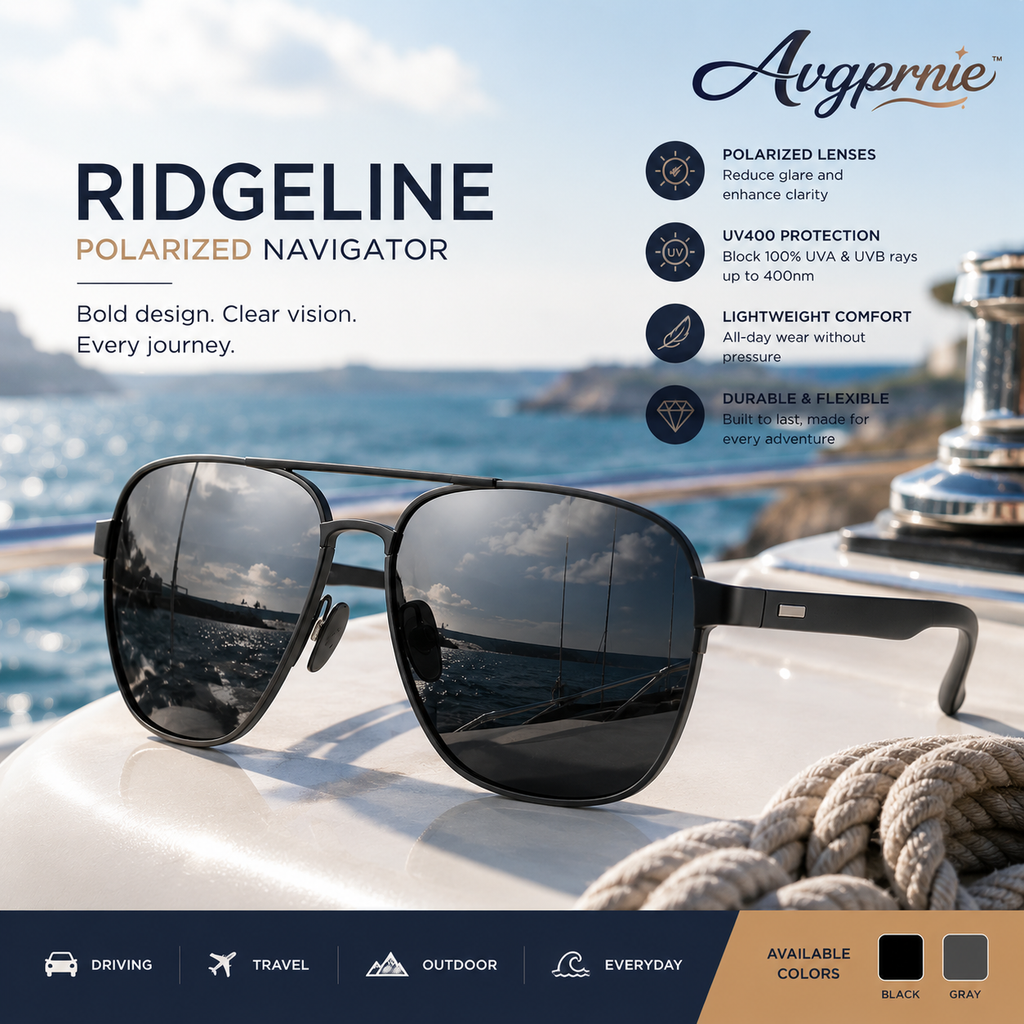 Avgprnie™ RidgeLine Men's Polarized Navigator Sunglasses – Double Bridge UV400 Mirrored Driving Shades for Travel & Outdoor Wear