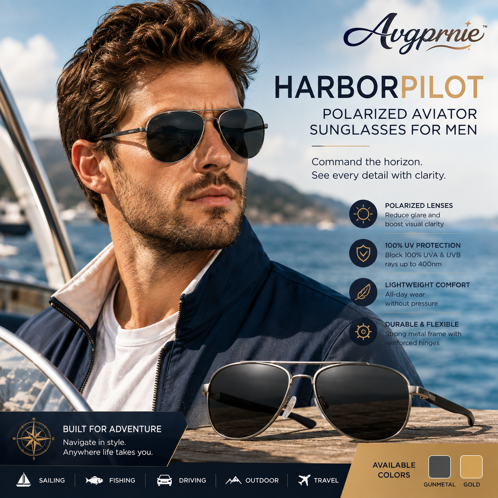 Avgprnie™ HarborPilot Men's Polarized Aviator Sunglasses – Classic Double Bridge UV400 Mirrored Shades for Driving & Outdoor Travel
