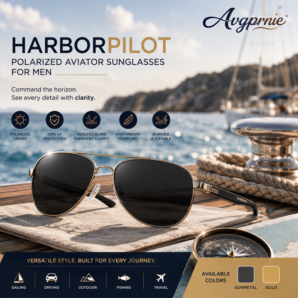 Avgprnie™ HarborPilot Men's Polarized Aviator Sunglasses – Classic Double Bridge UV400 Mirrored Shades for Driving & Outdoor Travel