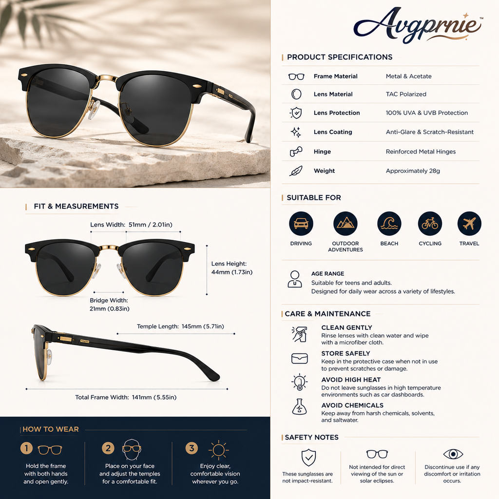 Avgprnie™ CanyonShield Men's Browline Polarized Sunglasses – UV400 Mirrored Retro Square Shades for Outdoor & Everyday Wear
