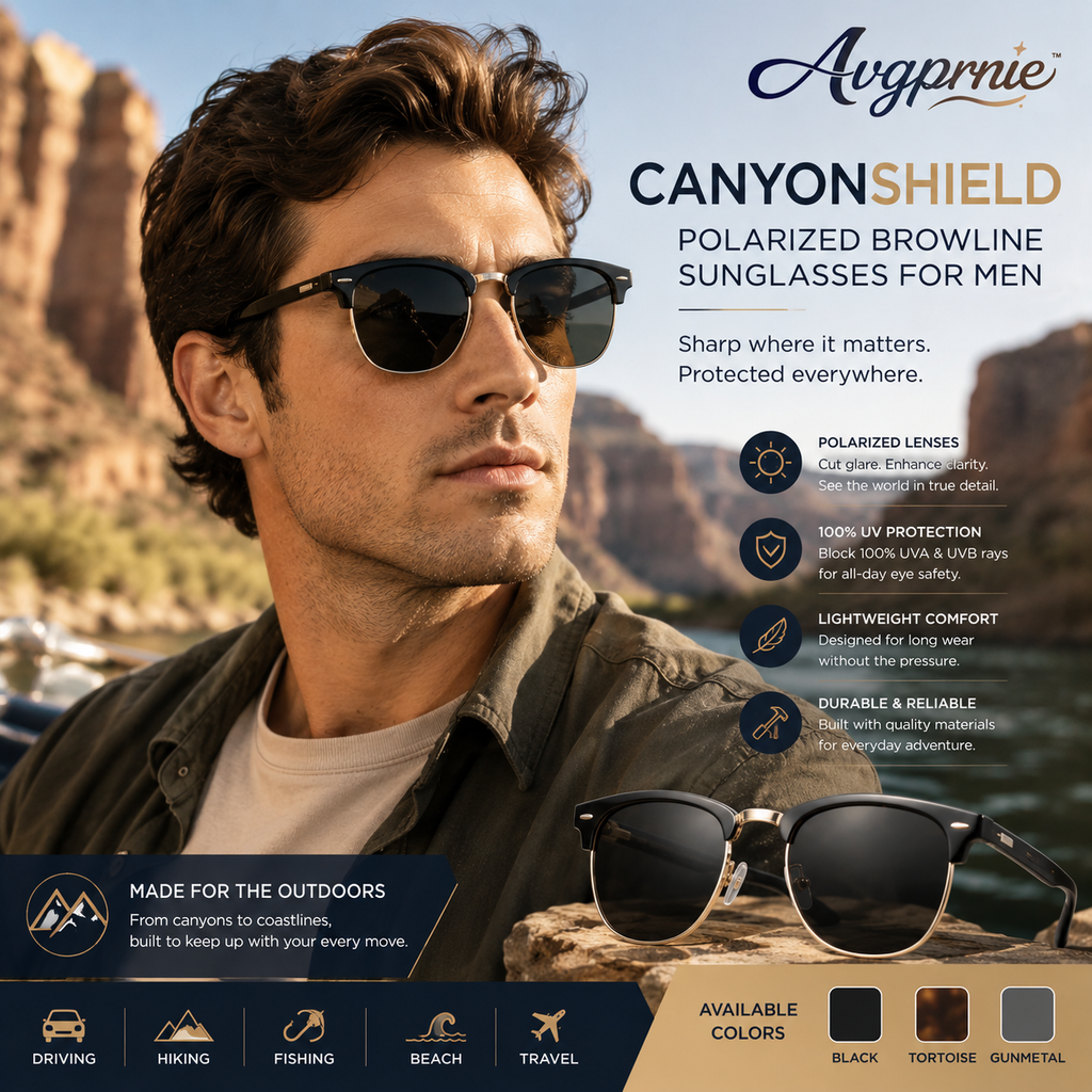Avgprnie™ CanyonShield Men's Browline Polarized Sunglasses – UV400 Mirrored Retro Square Shades for Outdoor & Everyday Wear