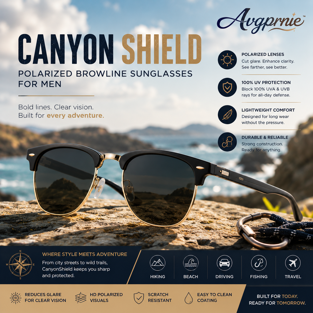 Avgprnie™ CanyonShield Men's Browline Polarized Sunglasses – UV400 Mirrored Retro Square Shades for Outdoor & Everyday Wear