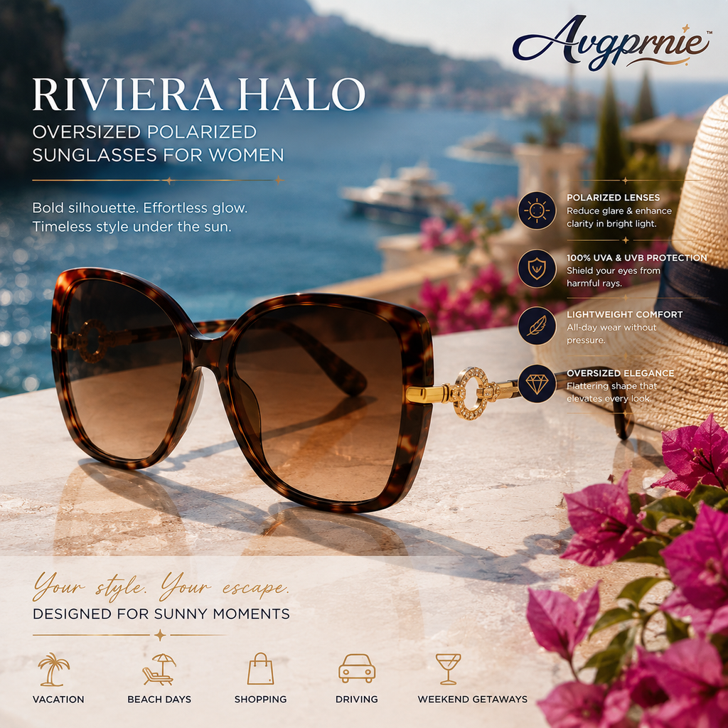Avgprnie™ Riviera Halo Women's Oversized Polarized Sunglasses – UV400 Gradient Mirrored Fashion Shades for Travel, Beach & Everyday Wear