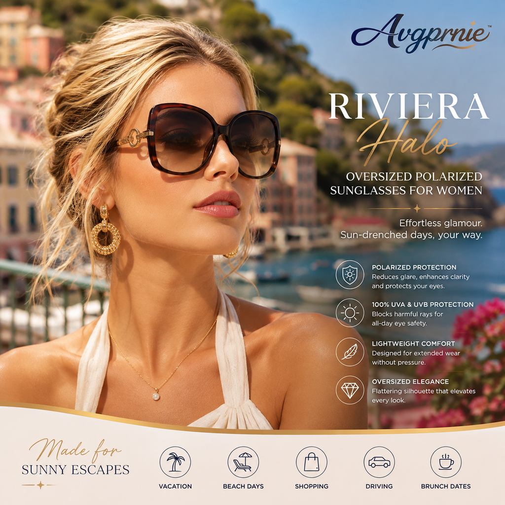 Avgprnie™ Riviera Halo Women's Oversized Polarized Sunglasses – UV400 Gradient Mirrored Fashion Shades for Travel, Beach & Everyday Wear