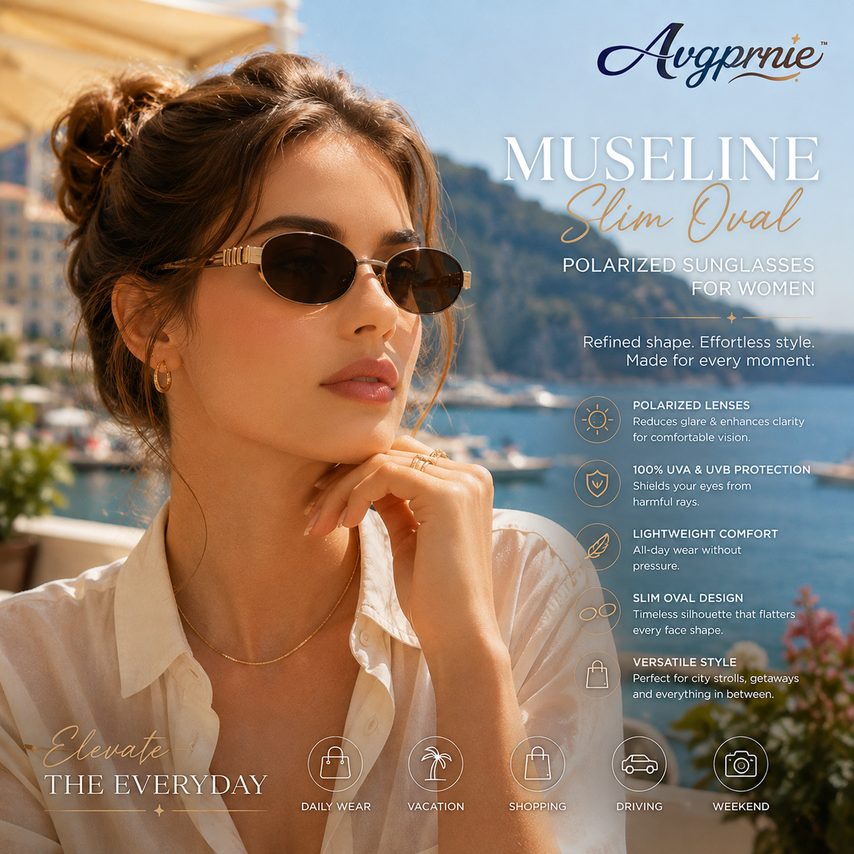 Avgprnie™ MuseLine Women's Slim Oval Polarized Sunglasses – Retro UV400 Mirrored Fashion Shades for Street Style & Vacation