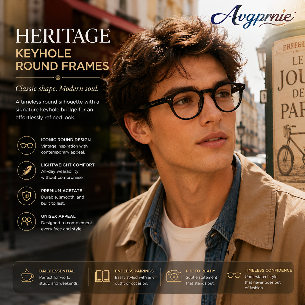 Avgprnie™ Heritage Keyhole Round Fashion Eyeglass Frames – Vintage Inspired Clear Lens Optical Style Frames