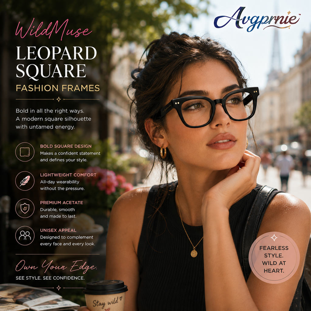 Avgprnie™ WildMuse Oversized Square Fashion Frames – Retro Clear Lens Eyeglass Frames in Black, Brown, Red & Leopard Print